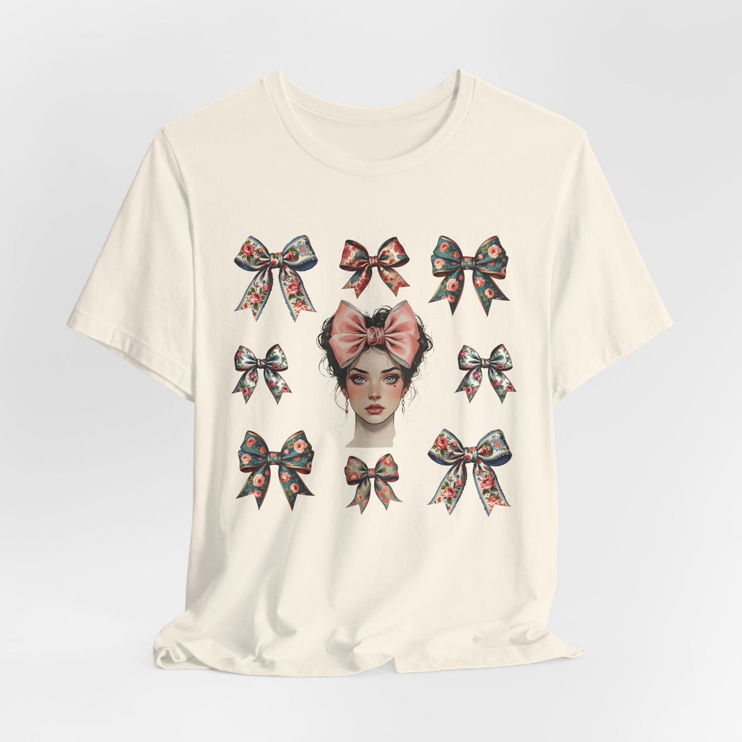 Frida Kahlo Inspired Bow Tee, Graphic Tee for Art Lovers, Cute Women’s Apparel, Vintage Style T-Shirt, Gift for Art Enthusiasts