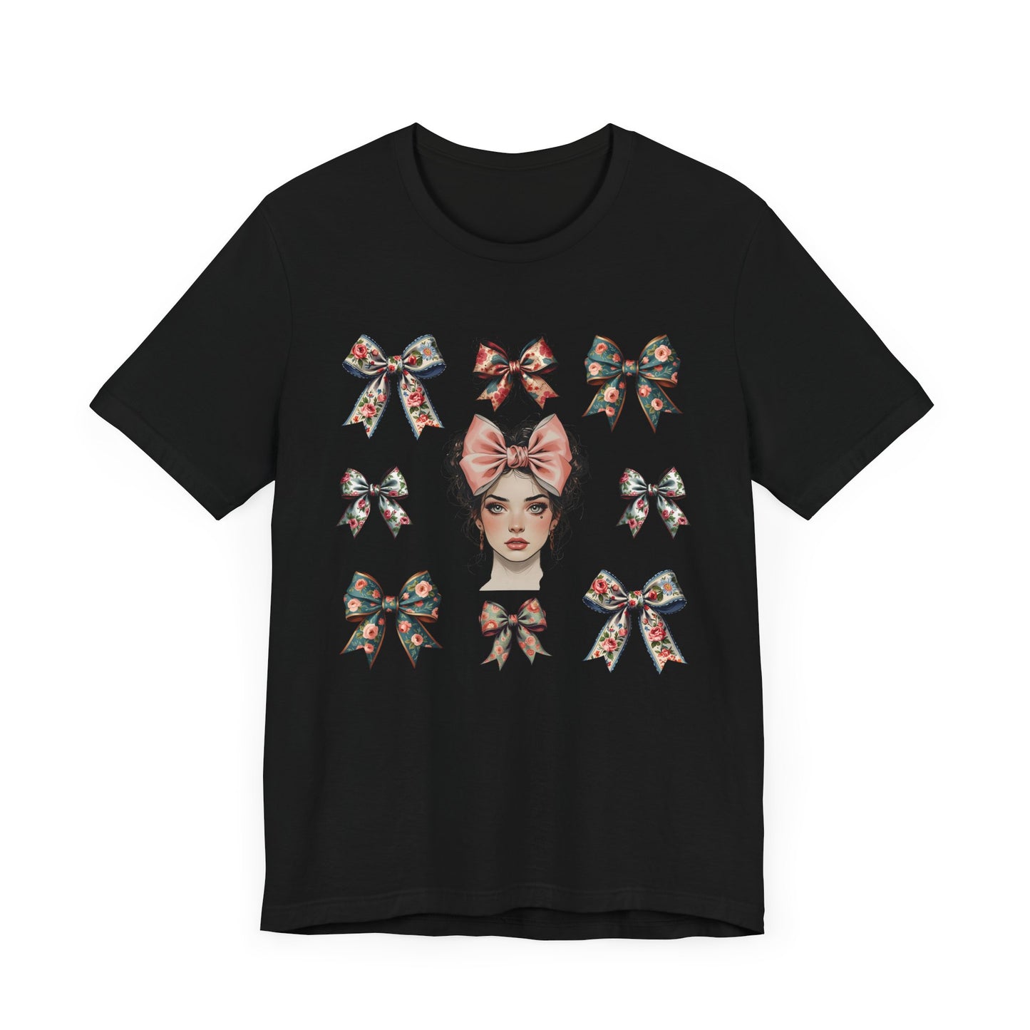 Frida Kahlo Inspired Bow Tee, Graphic Tee for Art Lovers, Cute Women’s Apparel, Vintage Style T-Shirt, Gift for Art Enthusiasts