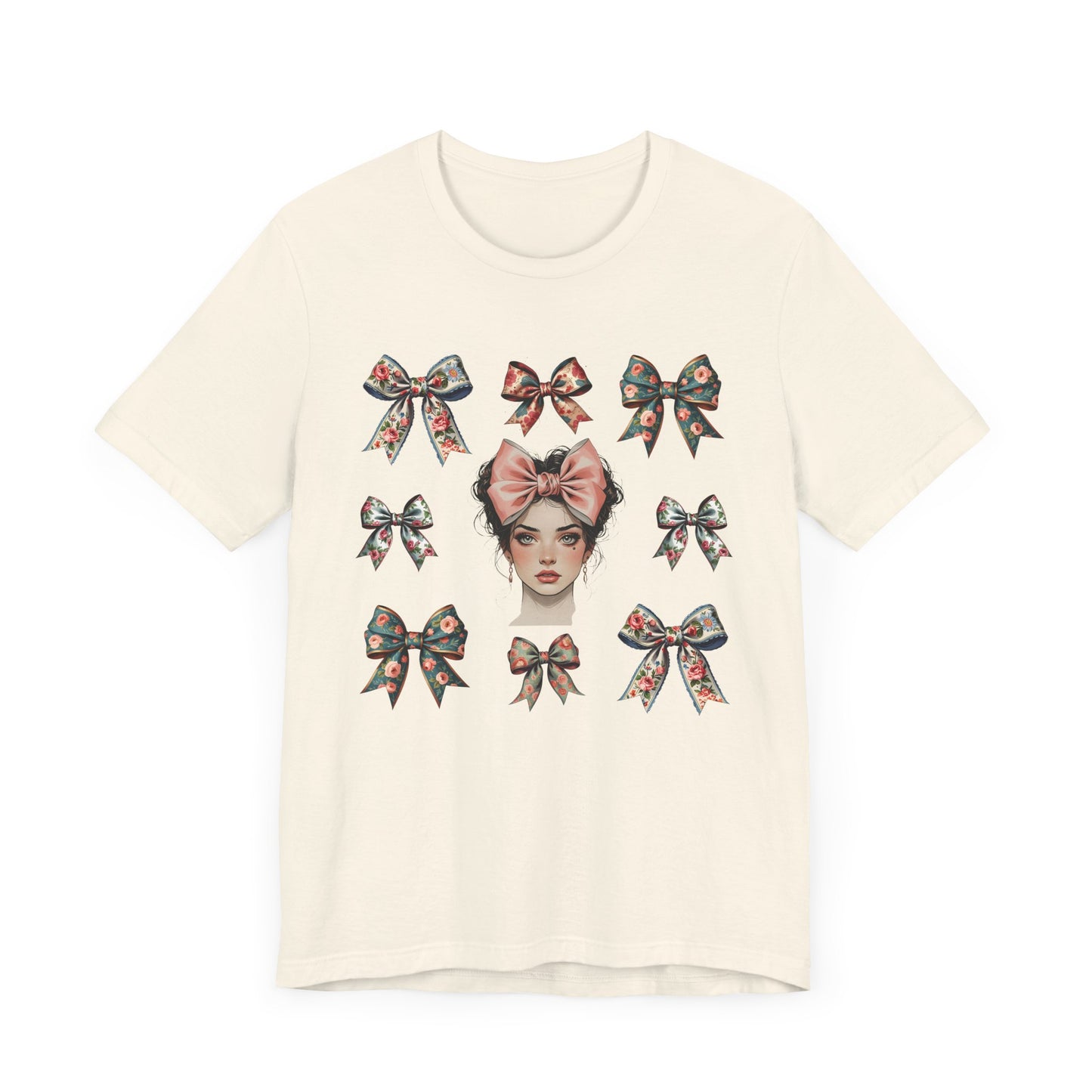 Frida Kahlo Inspired Bow Tee, Graphic Tee for Art Lovers, Cute Women’s Apparel, Vintage Style T-Shirt, Gift for Art Enthusiasts