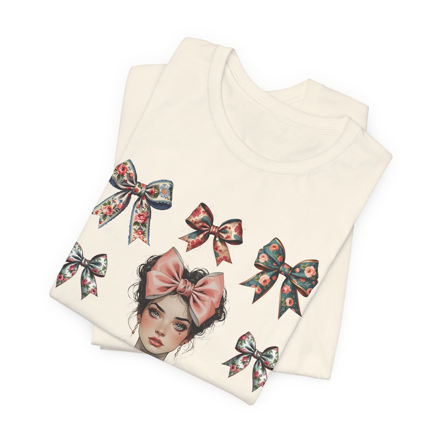Frida Kahlo Inspired Bow Tee, Graphic Tee for Art Lovers, Cute Women’s Apparel, Vintage Style T-Shirt, Gift for Art Enthusiasts