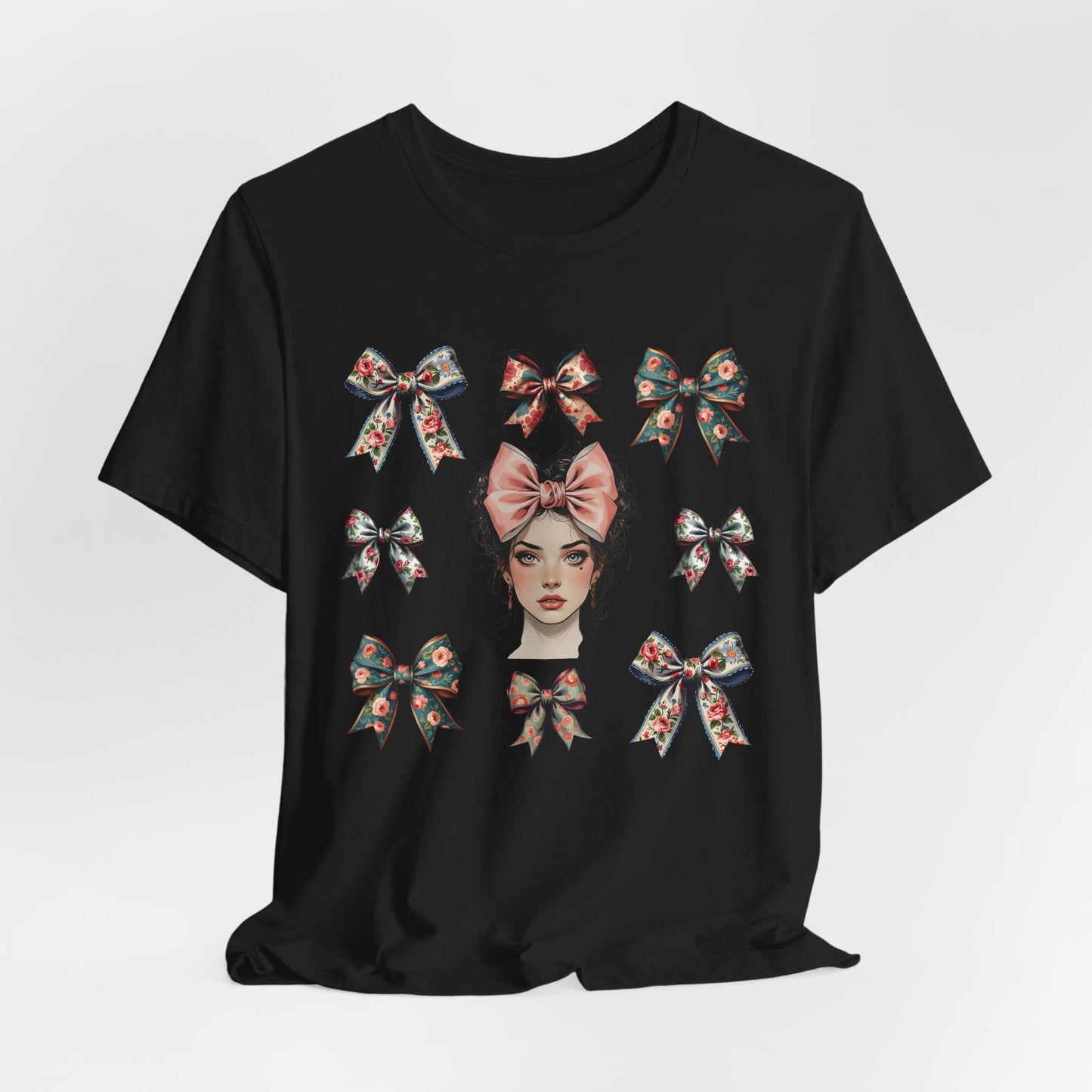 Frida Kahlo Inspired Bow Tee, Graphic Tee for Art Lovers, Cute Women’s Apparel, Vintage Style T-Shirt, Gift for Art Enthusiasts