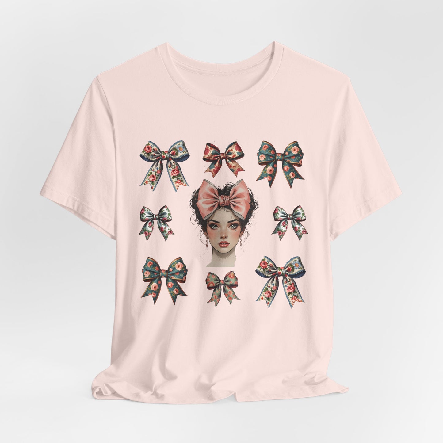 Frida Kahlo Inspired Bow Tee, Graphic Tee for Art Lovers, Cute Women’s Apparel, Vintage Style T-Shirt, Gift for Art Enthusiasts