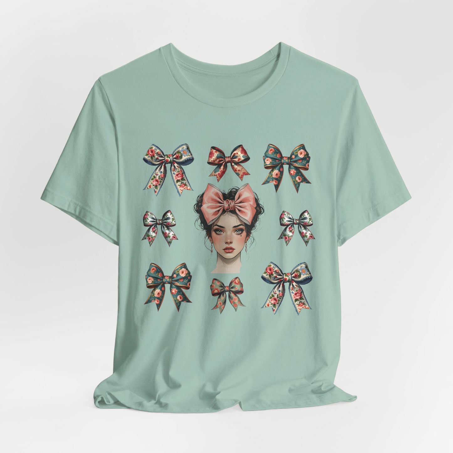 Frida Kahlo Inspired Bow Tee, Graphic Tee for Art Lovers, Cute Women’s Apparel, Vintage Style T-Shirt, Gift for Art Enthusiasts