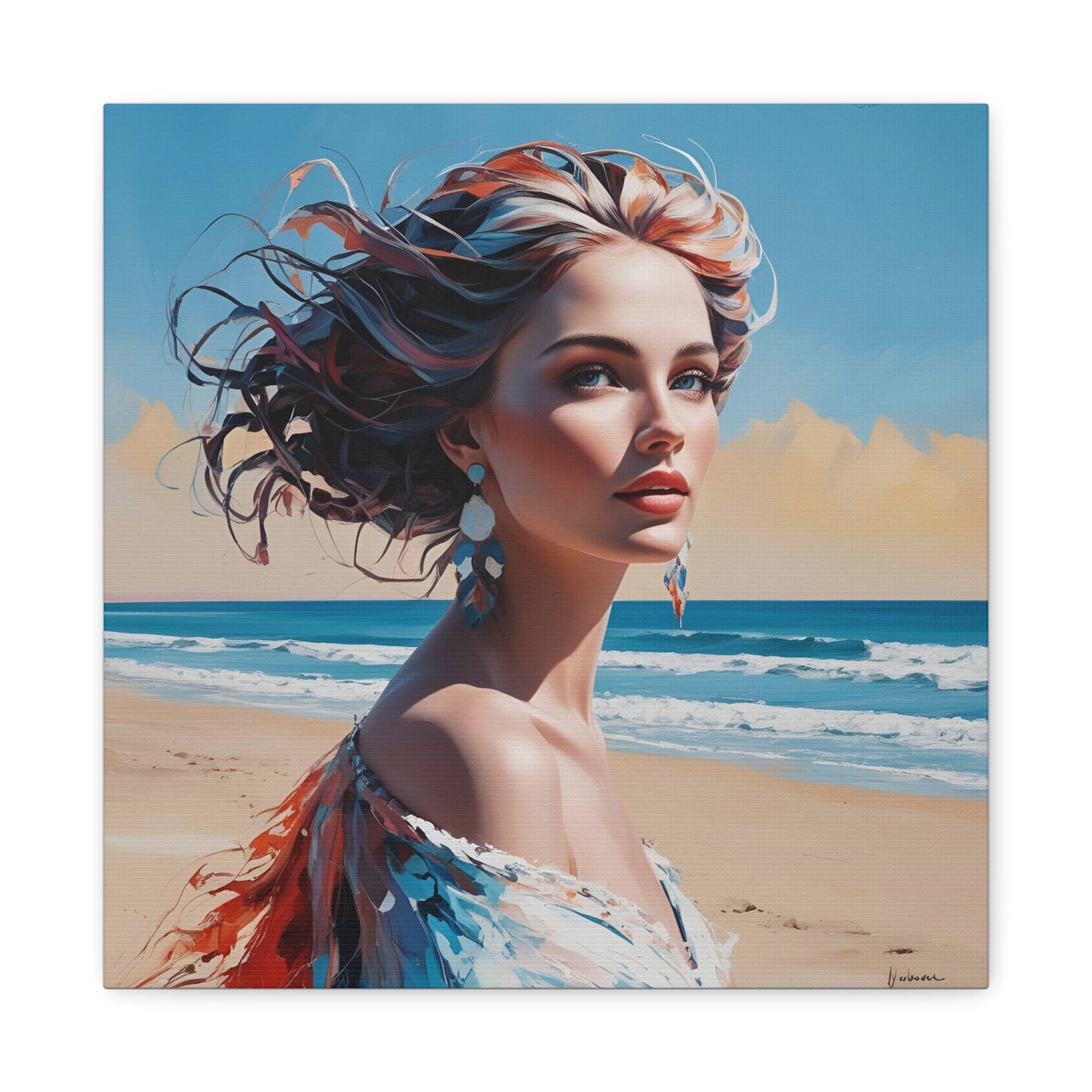Canvas Art Print - Beautiful Woman on a Beach
