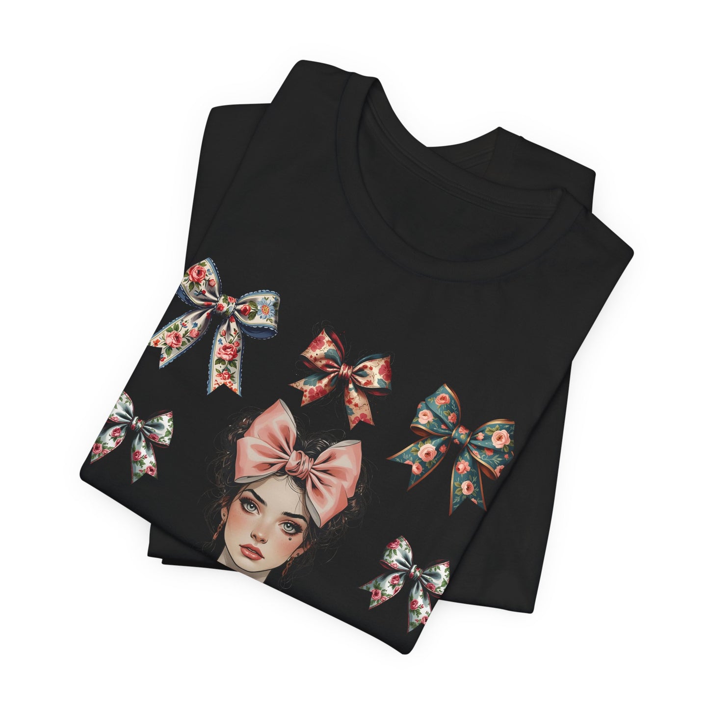 Frida Kahlo Inspired Bow Tee, Graphic Tee for Art Lovers, Cute Women’s Apparel, Vintage Style T-Shirt, Gift for Art Enthusiasts