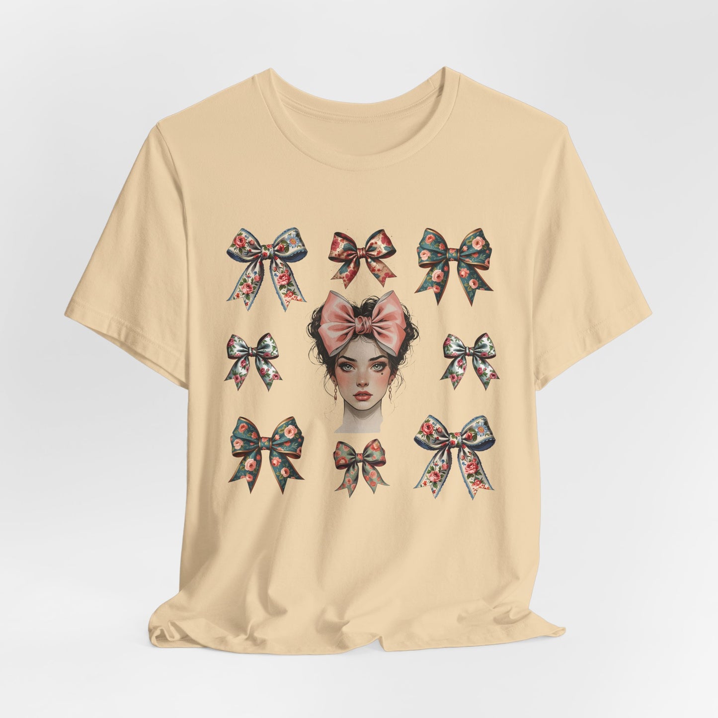 Frida Kahlo Inspired Bow Tee, Graphic Tee for Art Lovers, Cute Women’s Apparel, Vintage Style T-Shirt, Gift for Art Enthusiasts