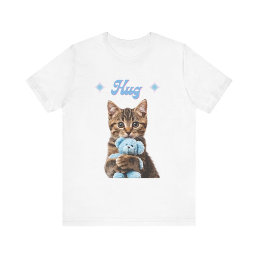 Hug Women's T Shirt With Cute Tabby Cat Hugging His Teddy