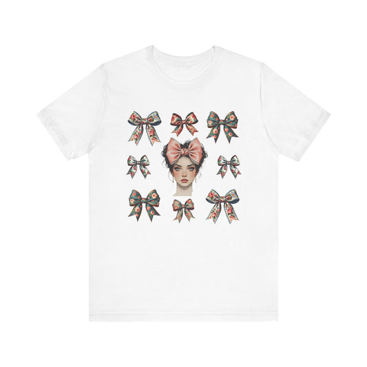 Frida Kahlo Inspired Bow Tee, Graphic Tee for Art Lovers, Cute Women’s Apparel, Vintage Style T-Shirt, Gift for Art Enthusiasts