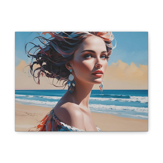 Canvas Art Print - Beautiful Woman on a Beach