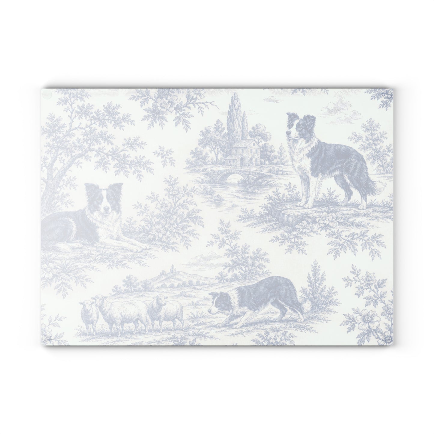 Glass Cutting Board — Blue Toile Border Collie Kitchen Cutting Board